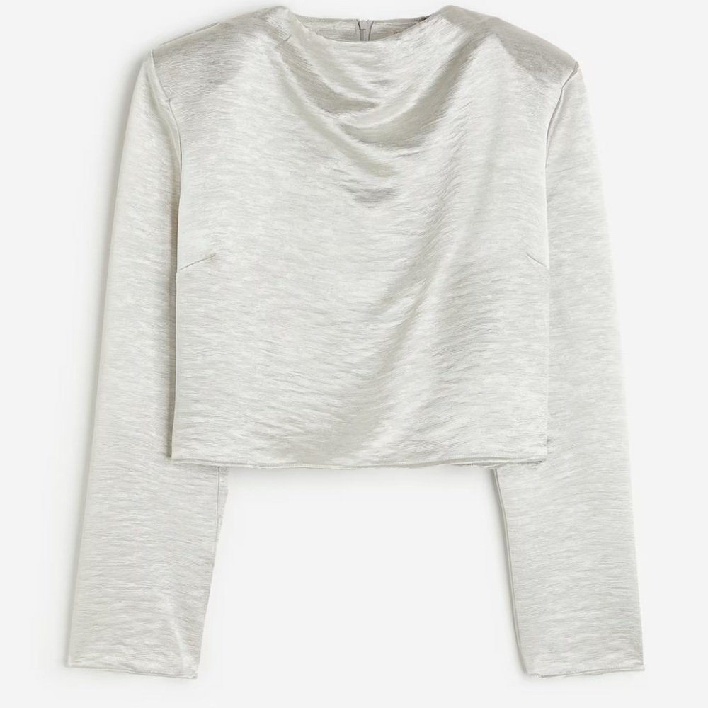 H&M Silver Metallic Shimmer Long Sleeve Crop Top